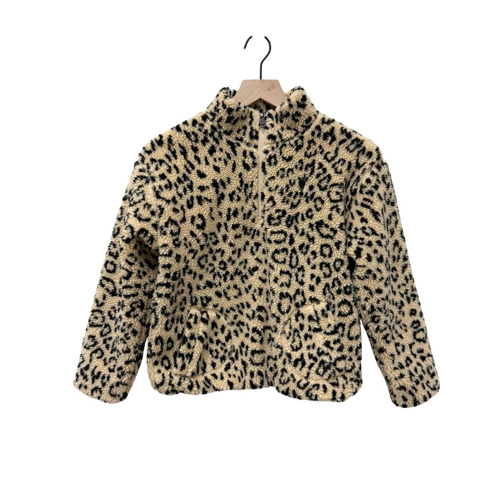 Polo Ralph Lauren Kids Leopard Print Sherpa Fleece Quarter Zip Pullover L 12-14